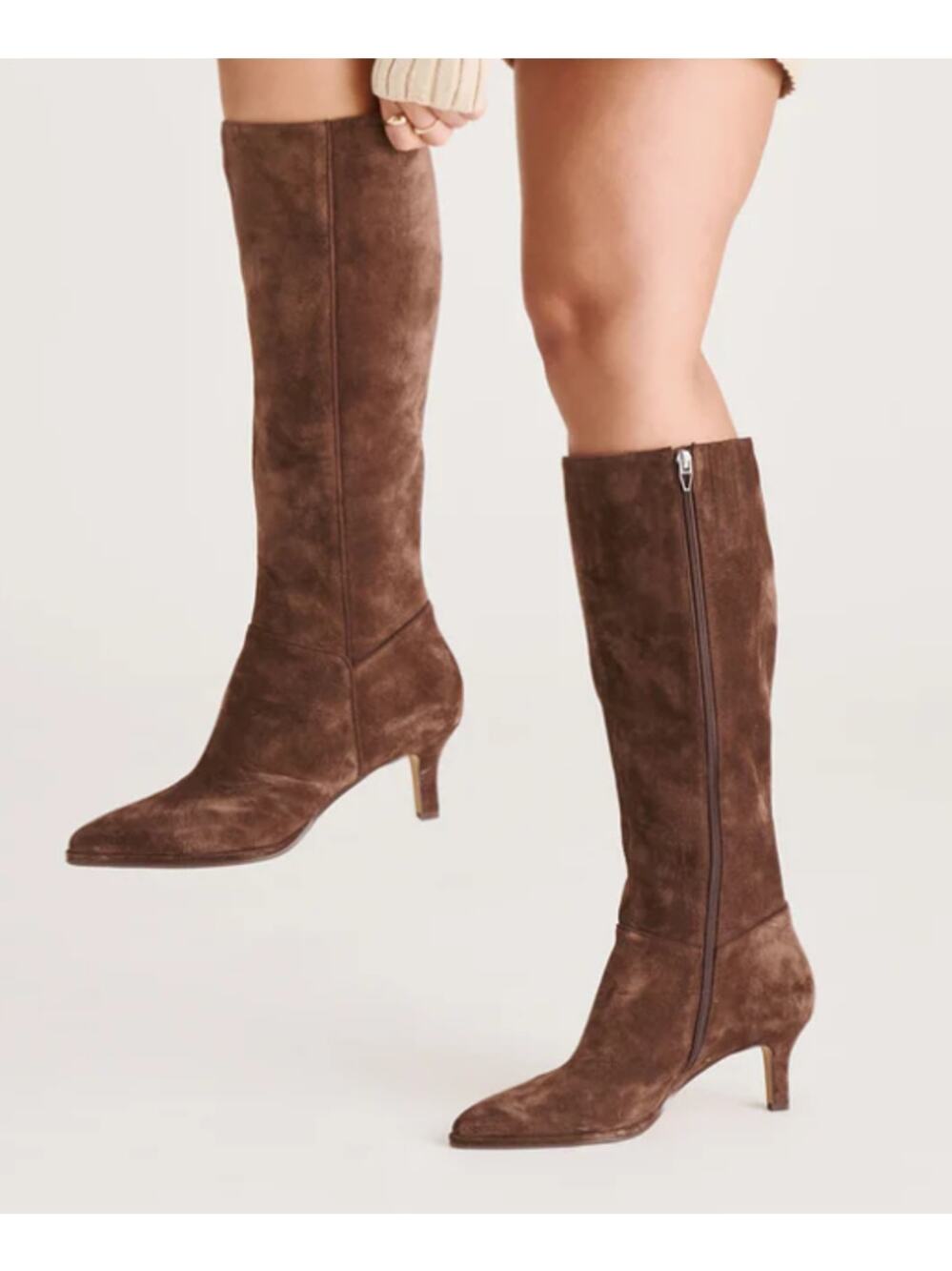 Dolce Vita Brown Suede Knee High Boots Pointed Toe Kitten Heel Sz 8